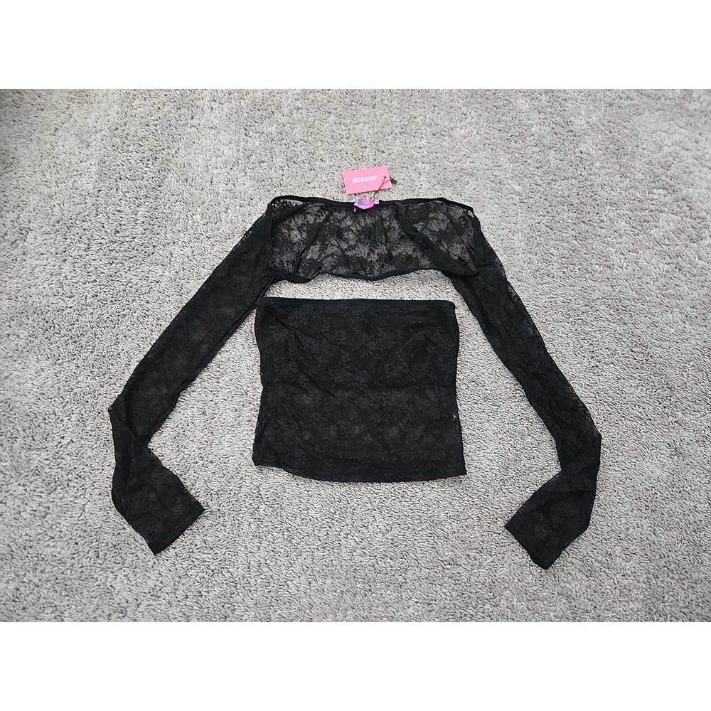 Edikted Tube Bolero Top Womens M Black NWOT Mesh Lace Y2k Sheer Cropped Set